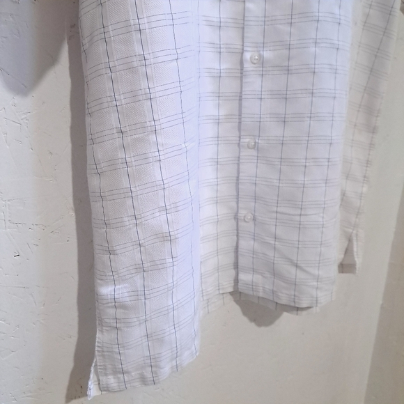 pronto uomo | Men's White Plaid button up short sleeve Shirt classic fit - Picture 3 of 8